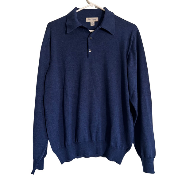 John W. Nordstrom Fine Merino Wool Polo Sweater Navy Blue Men’s Medium Italy - Picture 1 of 5